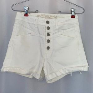 American Eagle white/cream high-waisted jean shorts with button detail